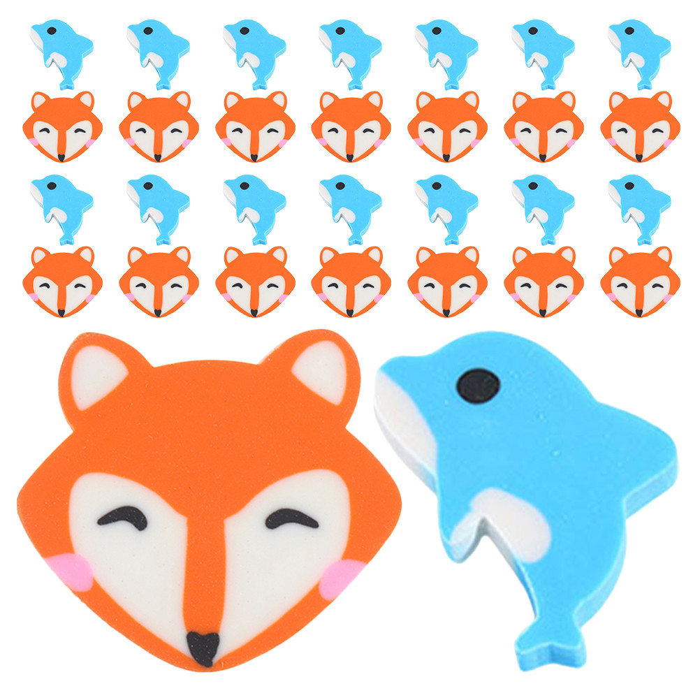 

1 set Fox Dolphin Eraser School Supplies for Kids Art Animal Shaped Pencil Artist Drawing Tpr Student Cleaning Erasers Bulk