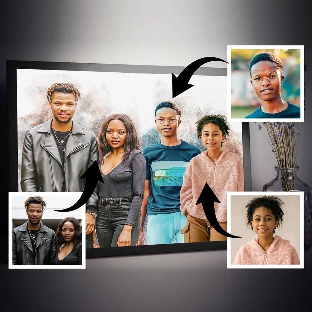 

Realistic Merge of Different Photos on Canvas, Custom Family Memorial Portrait Print, Personalized Watercolor Painting or Poster