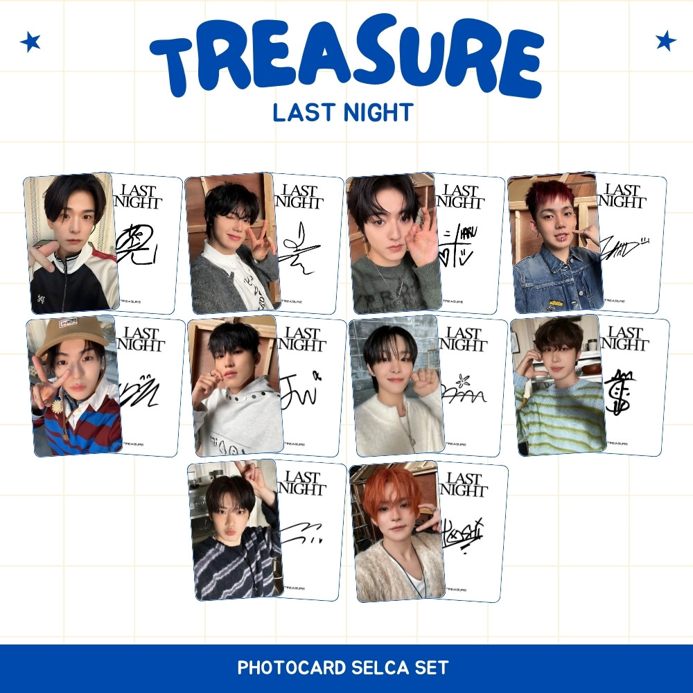 FLASHCARD TREASURE SELCA LAST NIGHT 2SISI (ISI 5 PCS + LAMINASI 2 SISI) TANDA TANGAN TTD KPOP CARDS 