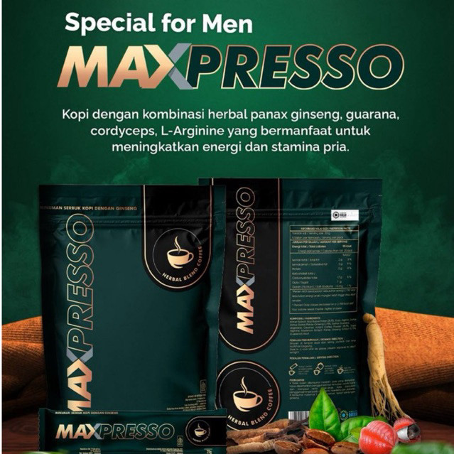 

Maxpresso Coffe HWI BPOM isi 5 saset Stamina Pria