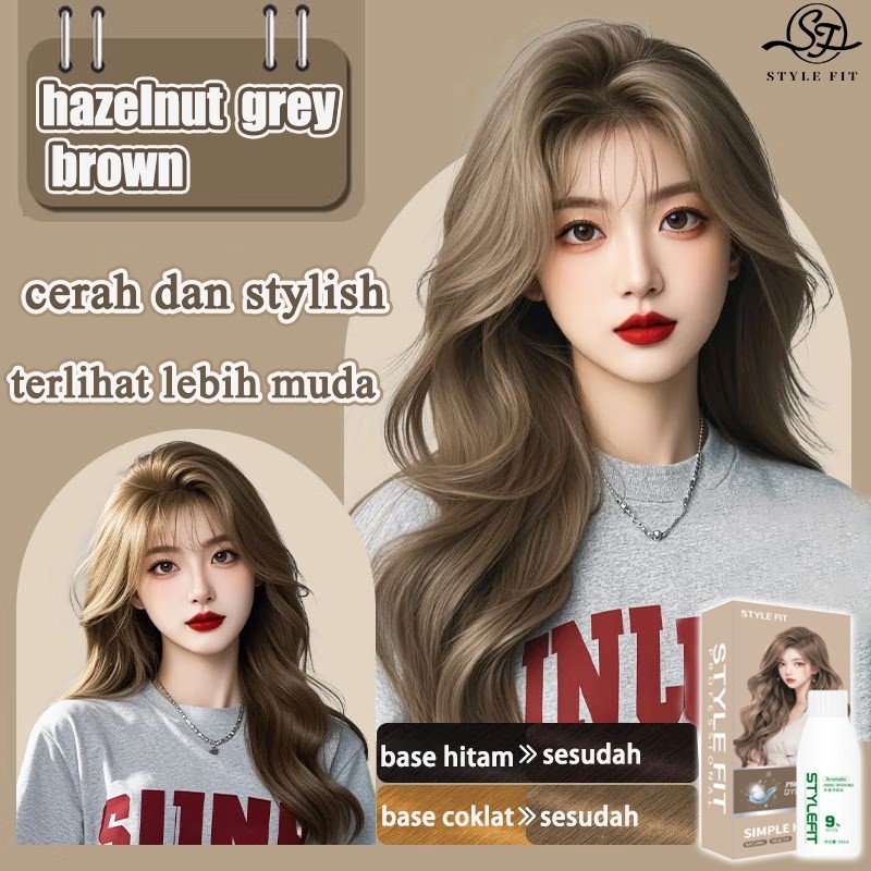【Cerah dan stylish】STYLE FIT cat rambut coklat hazelnut 200ML tidak perlu pemutih(cat rambut,cat ram