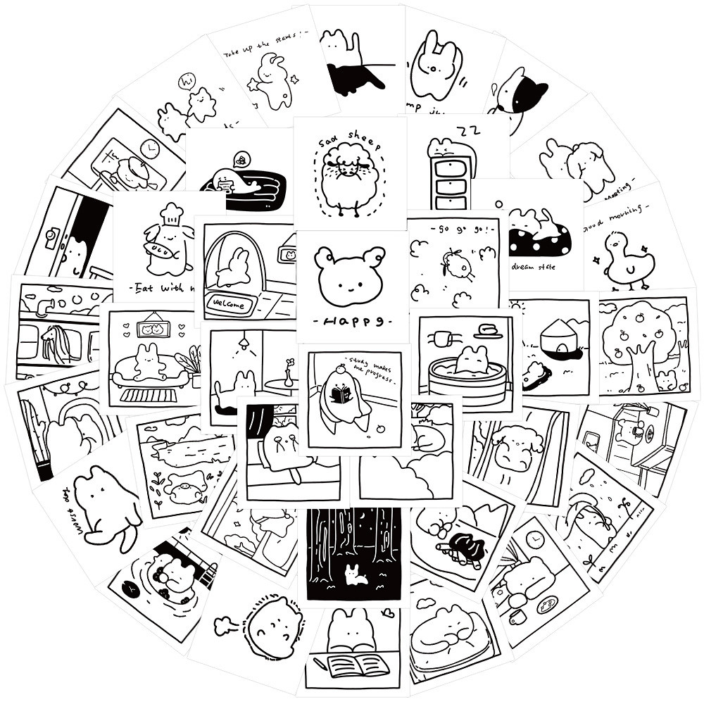 

40PCS Black and white simple strokes cute cat graffiti Stickers for DIY Luggage Laptop phone Stickers