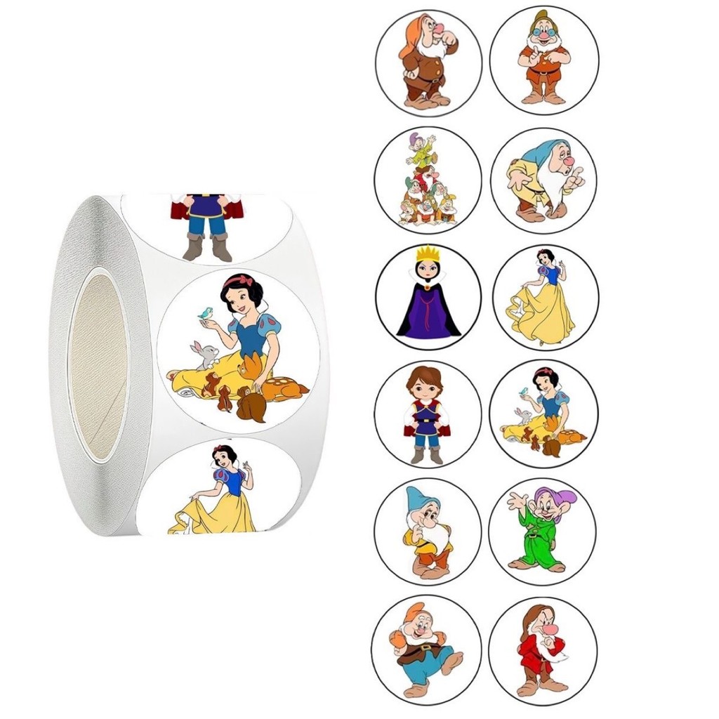 

500pcs/Roll Disney Snow White Princess Seven Dwarfs Sealing Stickers DIY PVC Laptop Decals Decoration Reward Gift Toy
