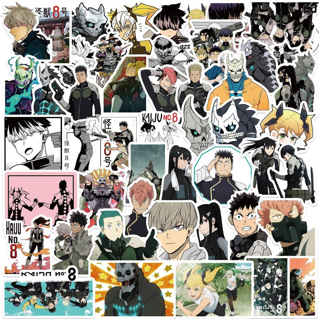 

50pcs Kaiju No 8 Anime Stickers Cartoon Stickers For Luggage Laptop Skateboard Moto Bicycle Guitar Fridge Toy Decal