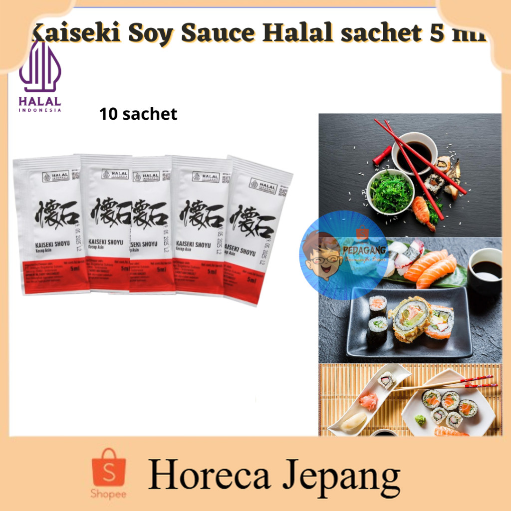 

Kaiseki Soy Sauce sachet isi 10 sachet / Soy Sauce Sachet Shoyu Kecap Asin Jepang Halal /shoyu sachet/ Kecap Asin 5ml