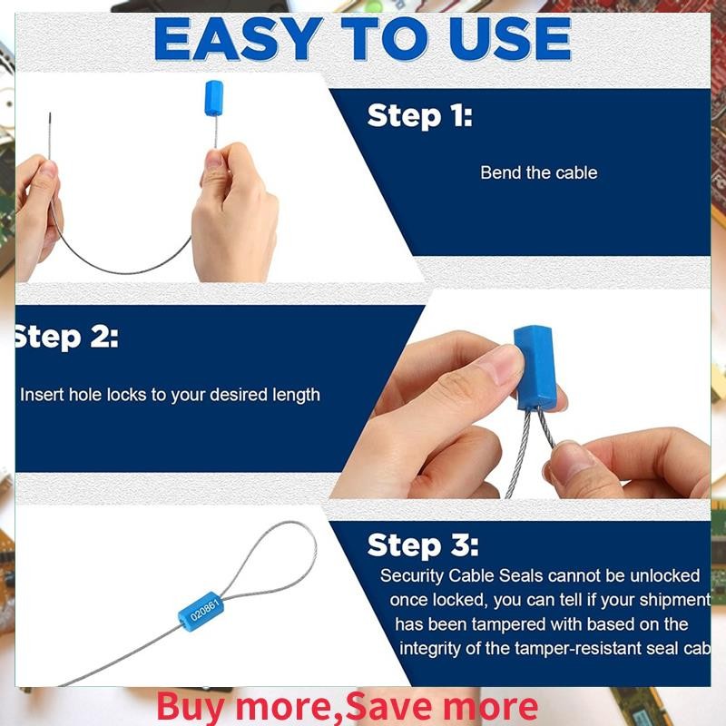 

100 Pcs Steel Security Cable Seals 11.8 Inch Numbered Anti Tamper Shipping Seal Disposable Self Locking Numbered Tag-[A002]