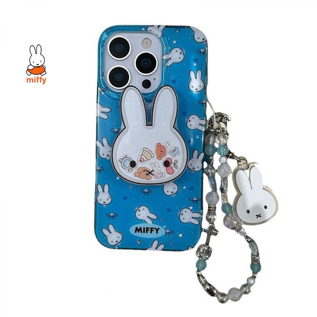 Miffy Kawaii Cartoon Mobile Phone Case Cute Rabbit Anime Beaded Lanyard Phone Case Suitable for Ipho