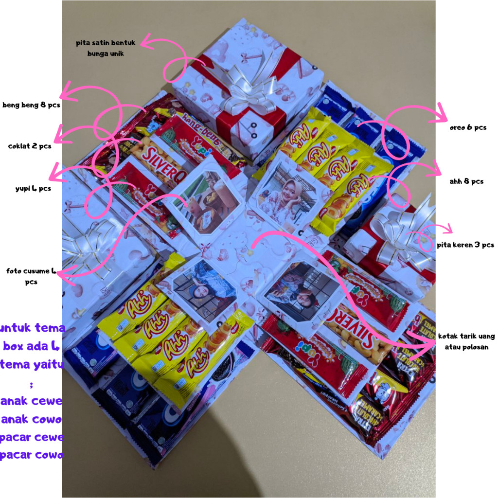 

Snack box gift box snack hampers snack kado ulang tahun anniversary atau wisuda anak dan dewasa