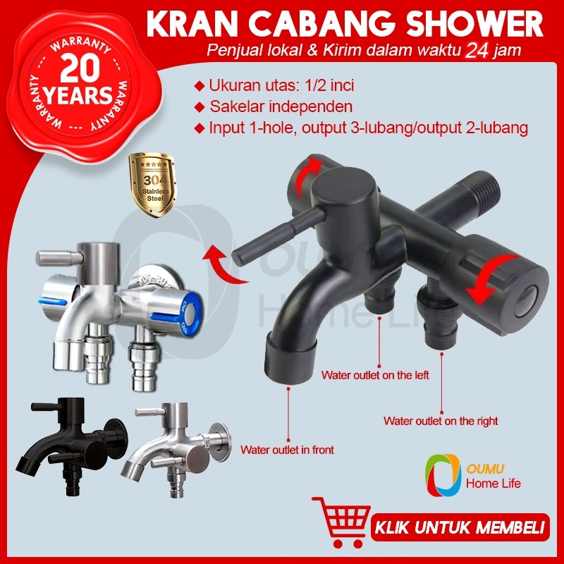 TERLARIS【COD】Kran Cabang Stainless Hitam/Perak - Sus304 Kran Kamar Mandi / Kran Shower Cabang 3 Kran
