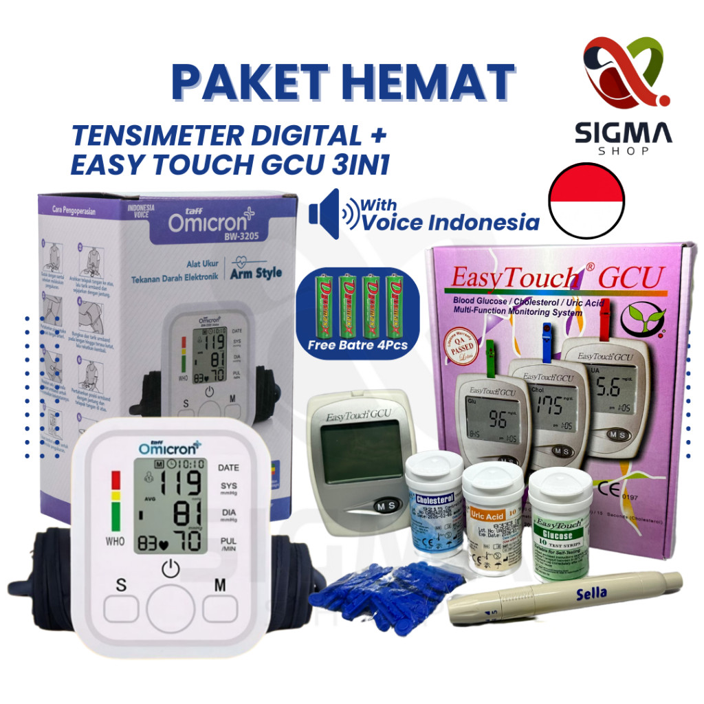 Paket Hemat Tensimeter Digital & EasyTouch Gcu 3in1 Alat Tensi Cek Gula Darah Alat Pengukur Tensi Di