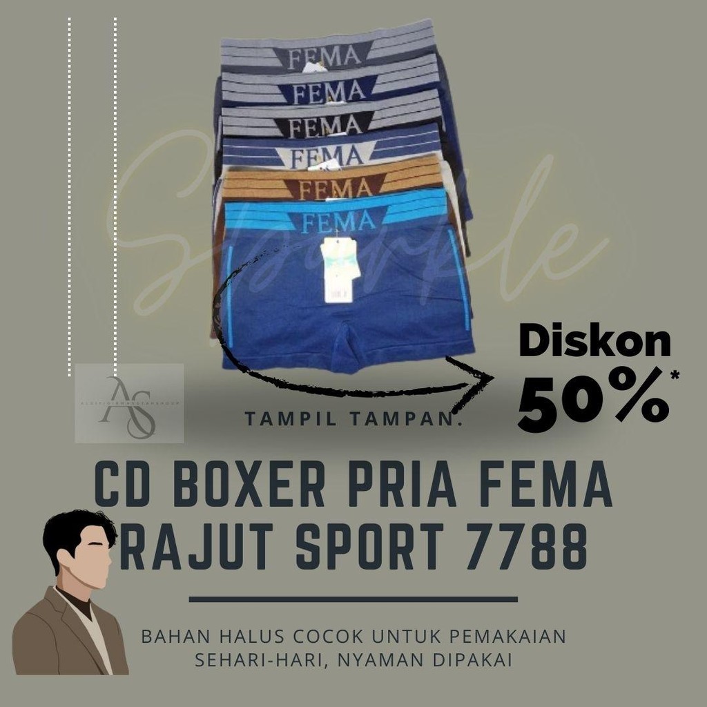 CD Celana Dalam Boxer Pria Fema Rajut Sport 7788 7789