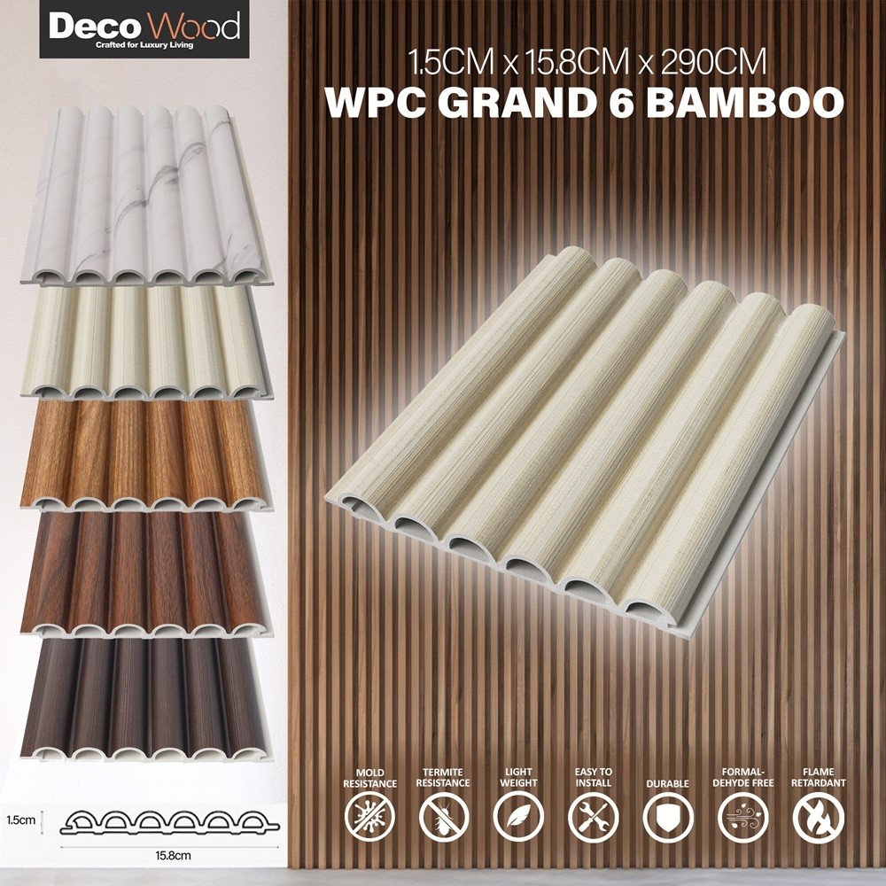 Wood Wall Panel WPC Texture Bamboo Wall Panel PVC Woodpanel Wallpanel Panel Dinding Grand Bamboo