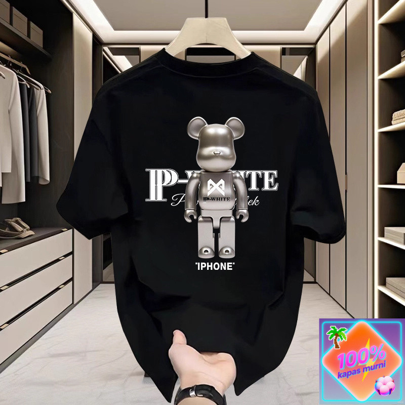Trend Cetak Beruang Mekanis! Kaos T - Shirt Pendek Pria Kasual Katun, Modis dan Serbaguna