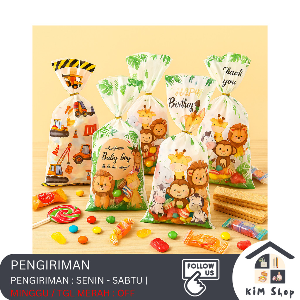 

KIM SHOP 10 pcs Goodie Bag Snack Tas Hadiah Tas Barang Plastik Dengan Pita Ulang Tahun Lucu Perlengkapan Ulang Tahun