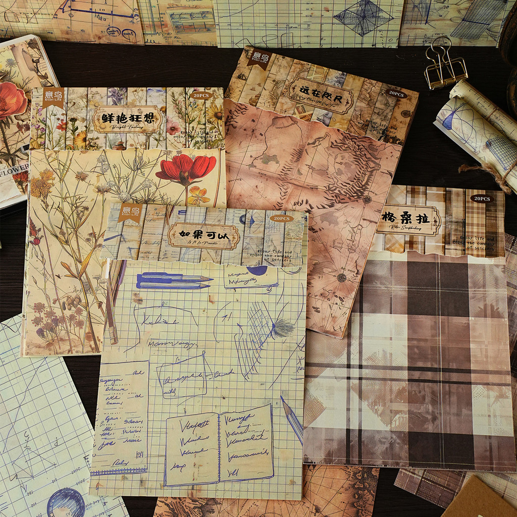 

20 pcs Vintage tartan Material paper Planner Decorative Hand Account Diary Album Scrapbooking accessories Background paper