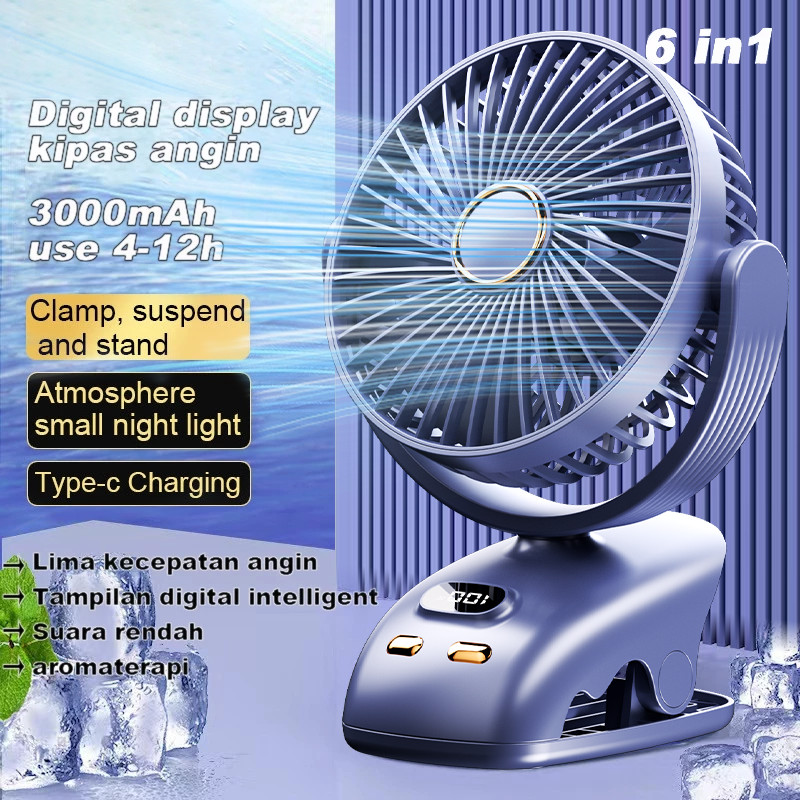 

【silent】15000mAh Kipas Angin USB Clip Mini Fan Rotating Kipas Angin Meja Mini Jepit Portable LED Display Portable Fan Aromaterapi kipas mini