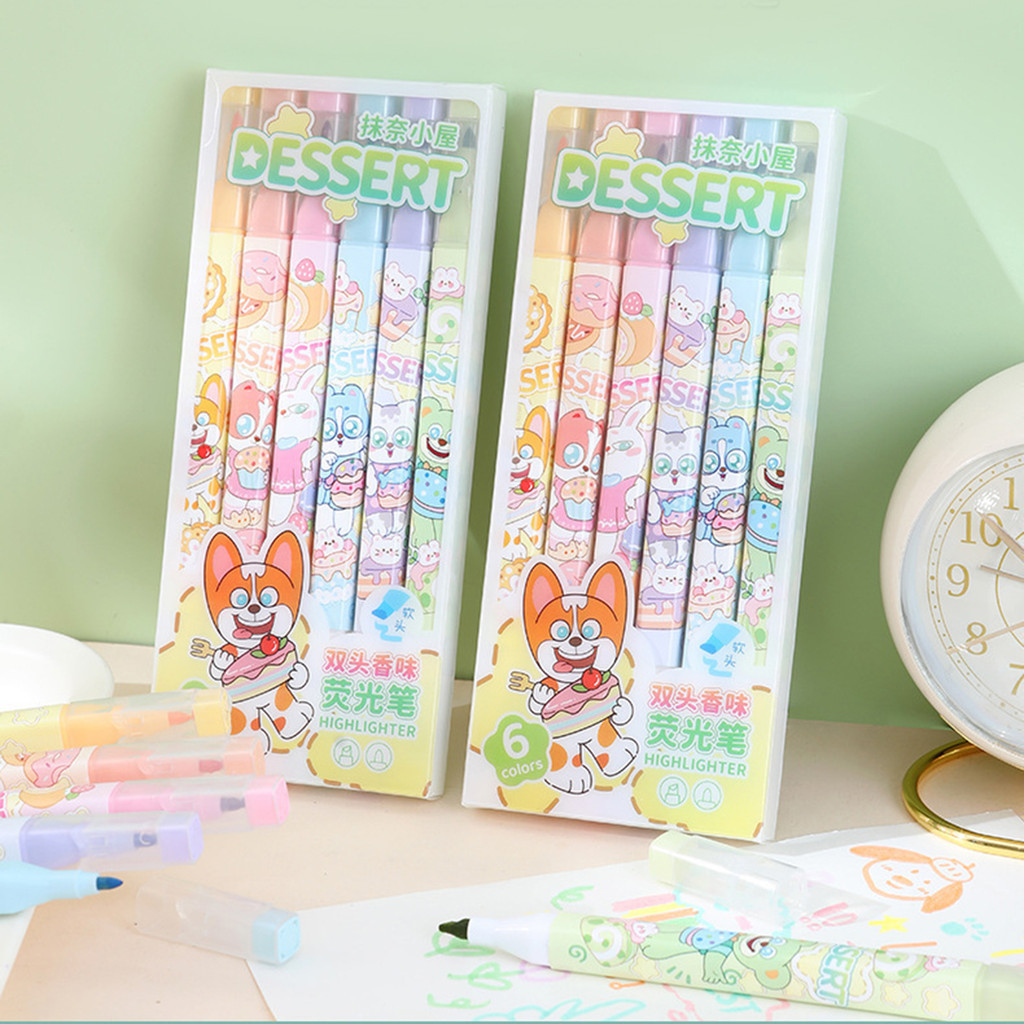 

6 Pcs/set Kawaii 6pcs/set Highlighter, Marker Pen, Assorted Colors, Water Based, Quick Dry No Bleed Bible Assorted Colors