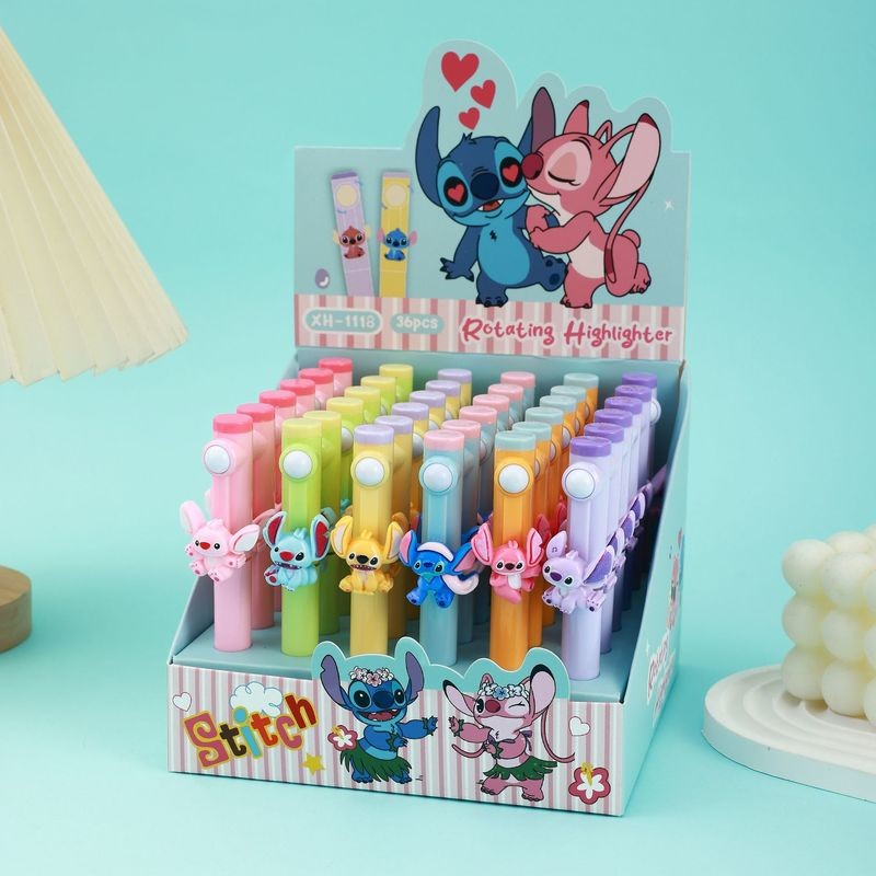 

36pcs Highlighter Pen 6-color Disney Stitch New Resin Pin the ball Student Stationery Hand Account Birthday School Office
