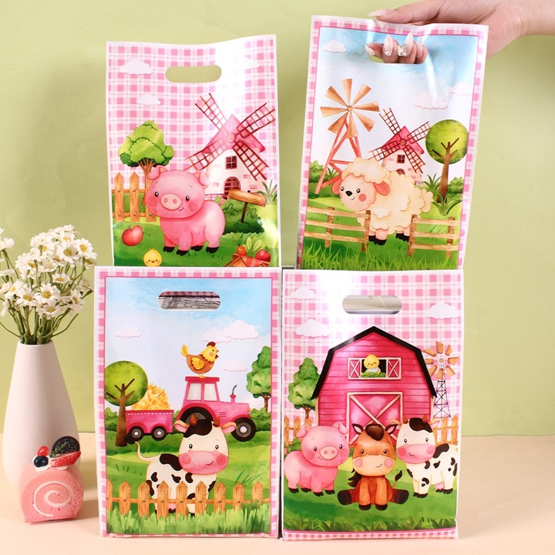 

10/20/50pcs Handbag Candy Bags Pink Farm Birthday Party Decoration Kids Gift Bag 1st Birthday Girl Baby Shower Party Supplies