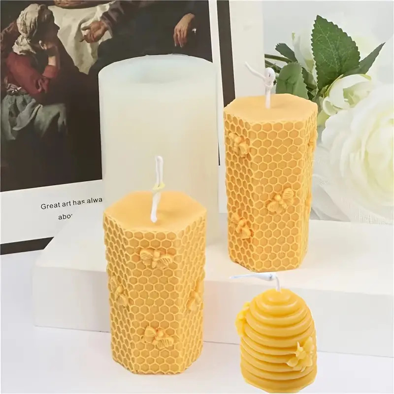 

3D Honeycomb Cylinder Candle Silicone Mold DIY Honeycomb Bee House Handmade Making Soy Wax Candle Mold Home Decor Gifts