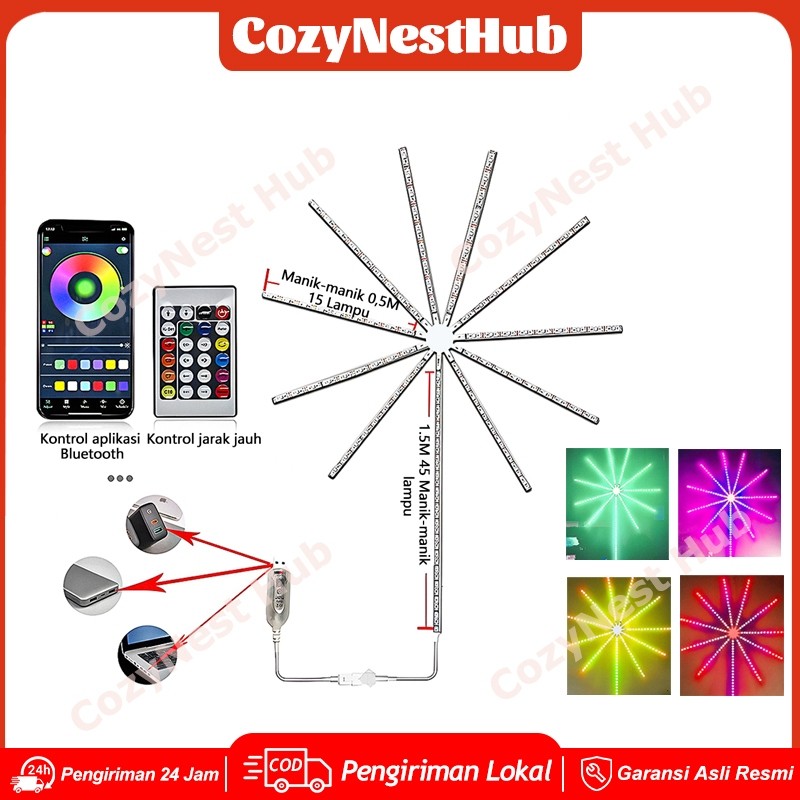 Lampu Strip Kembang Api LED Strip Dekorasi Kembang Api RGB / Kontrol Aplikasi Penuh Warna + Pengontr
