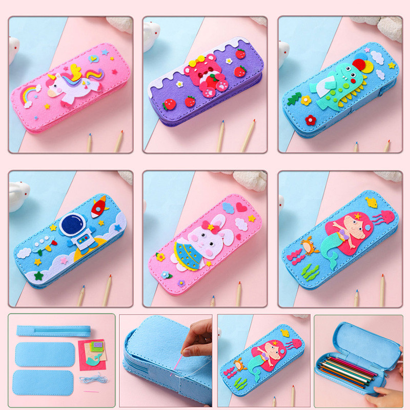 

Creative DIY Pencil Bag Sewing Kits for Kids Students Thread Sewing Non-woven Fabric Storage Stationery Bag Children Craft Toys