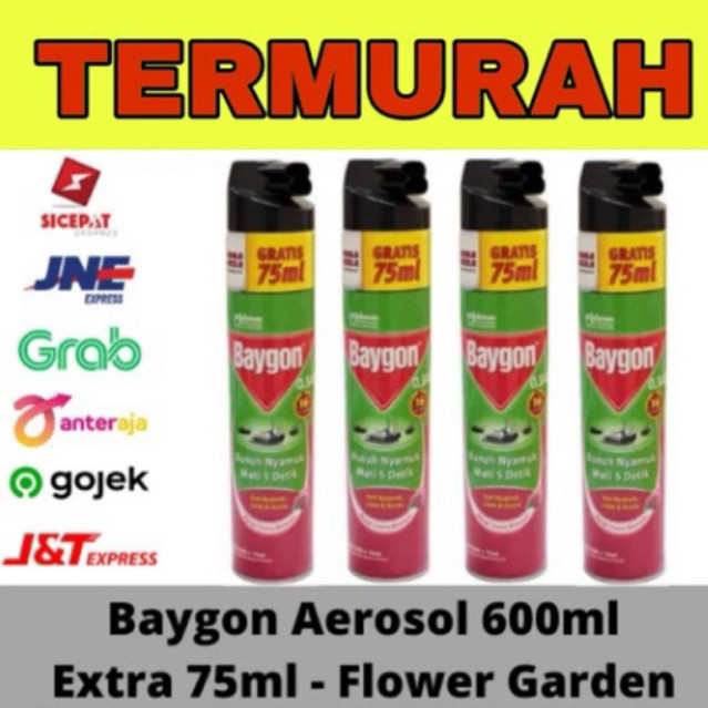 TAM.ZAM 4 PCS BAYGON JUMBO BAYGON AEROSOL ISI 600+75 ML FLOWER GARDEN DENGAN HARGA SANGAT MURAH PEMB