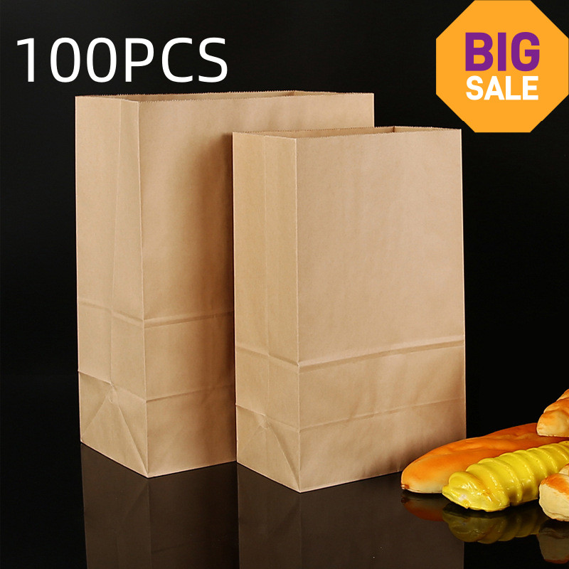 

100pcs Brown Kraft Paper Standing Paper Bread Snack Bag Holiday Gift Bag Food Packaging Bags Can Be Wholesale