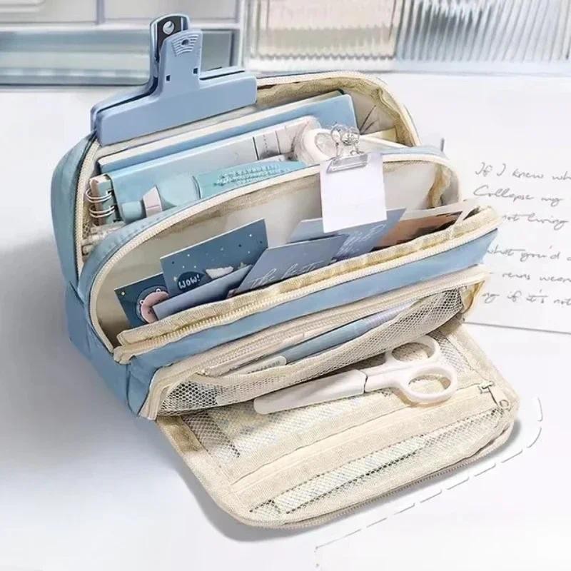 

3 Layers Large Capacity Pencil Bag Aesthetic Pen Case Big Stationery Bag Zipper Pencil Pouch Children Pen Bag School Supplies