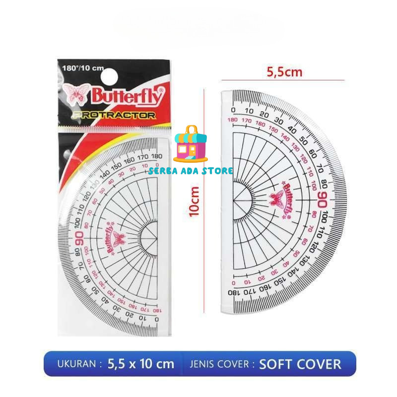 

Penggaris Busur Butterfly Alat Ukur Mika Plastik 180 Derajat Matematika - SAS88