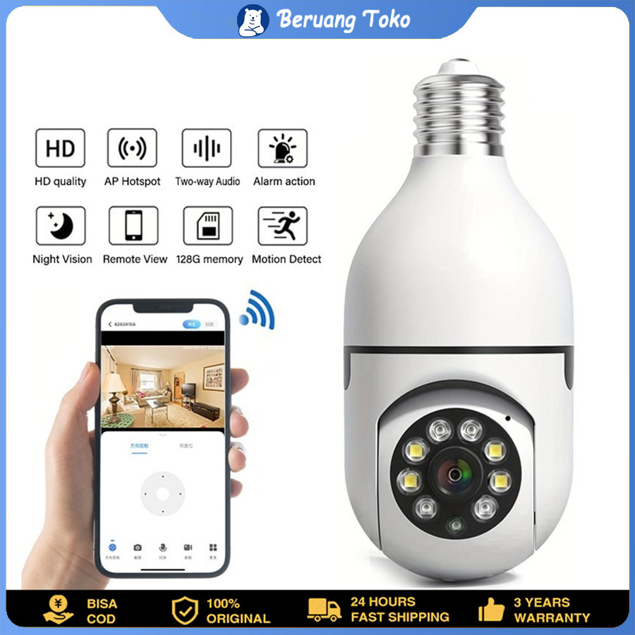 Wifi Panorama Camera CCTV Lampu  8MP Kamera  CCTV 360° PTZ & Memory Card Wifi Panorama Camera CCTV L