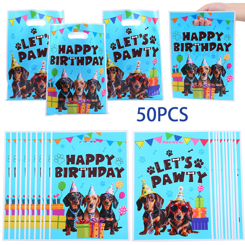 

50Pcs Cartoon Let's Pawty Theme OPP Gift Packing Bag Pet Puppy DogCandy Cake Bag for Kids Birthday Baby Shower Party Decoration