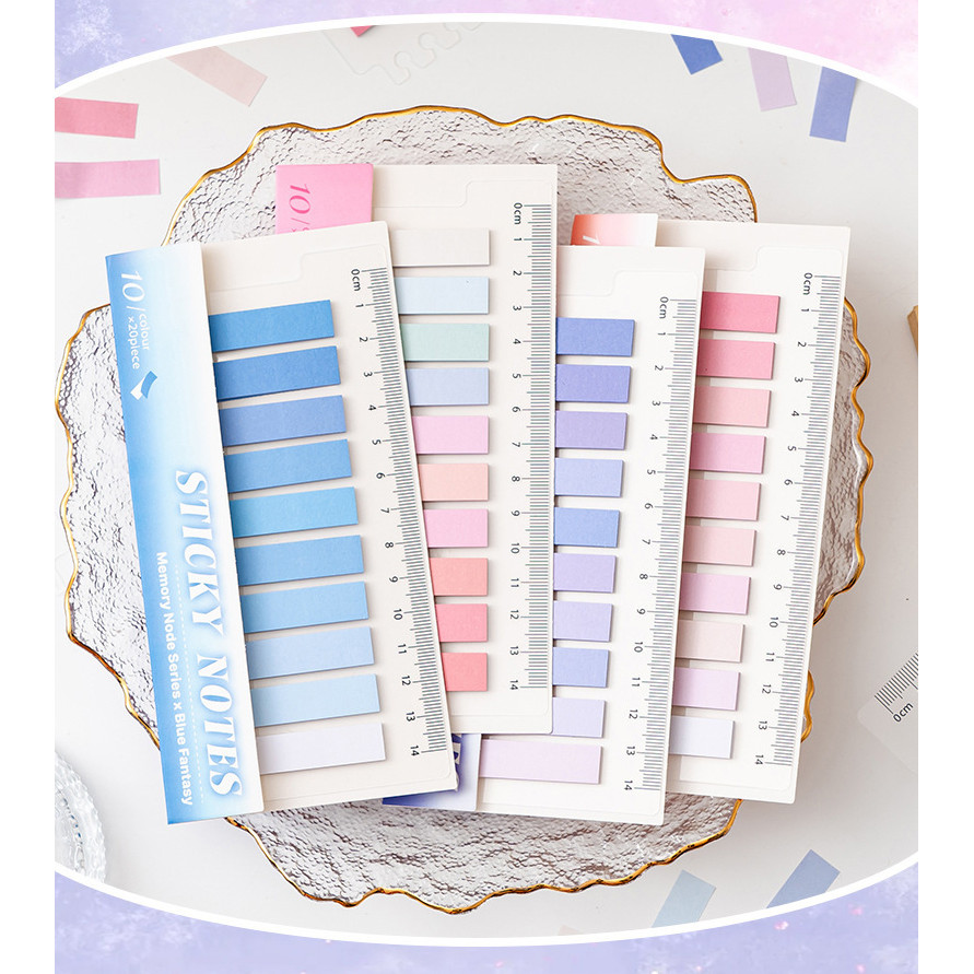 

1 Piece Lytwtw's Candy Color Gradient Sticky Notes With Ruler Adhesive Office School Supplies Stationery Memo Pad Index Notepad