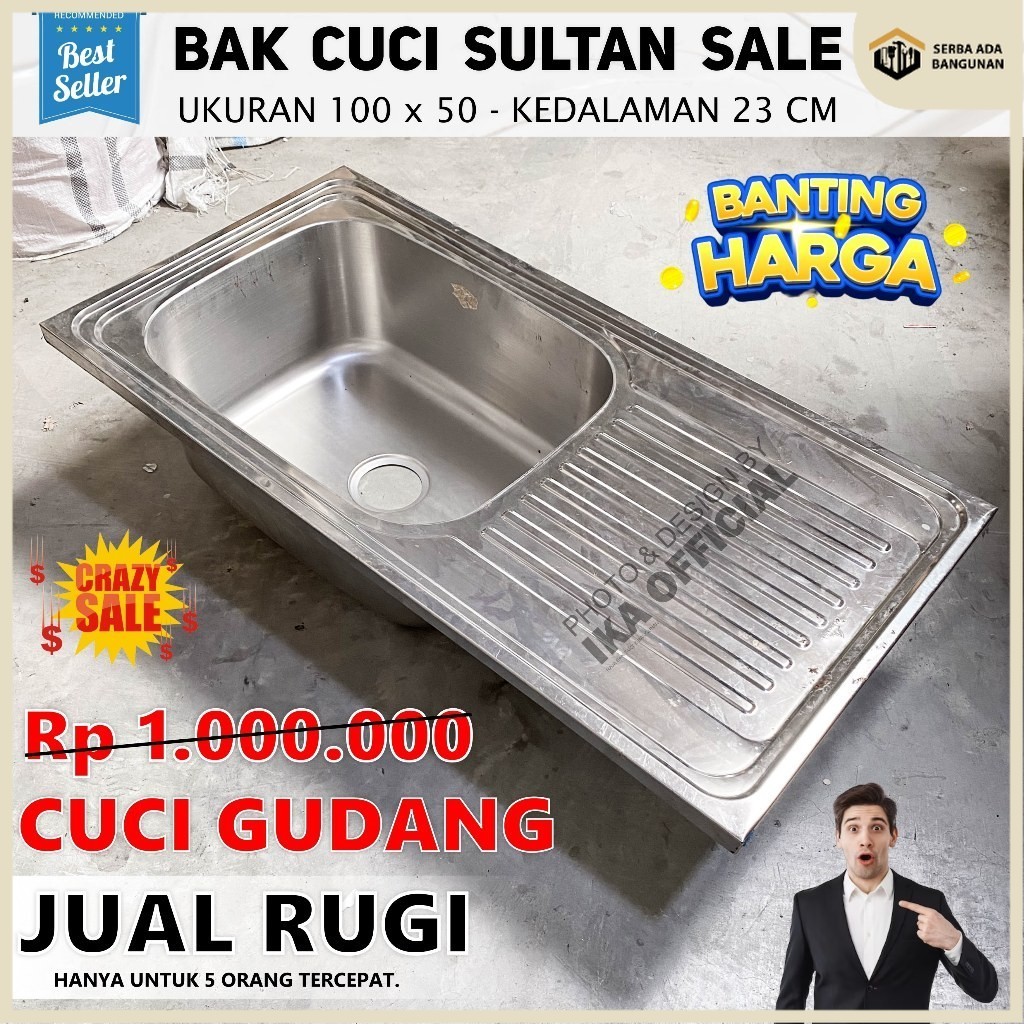 SAB WASTAFEL CUCI PIRING/WASTAFEL CUCI PIRING STAINLESS/BAK CUCI PIRING 10050 SILVER KEDALAMAN 23 CM