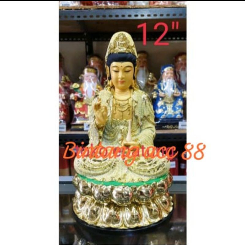 patung dewi kwan im/kwan in/guan yin- 12inch- fiber-emas- l2