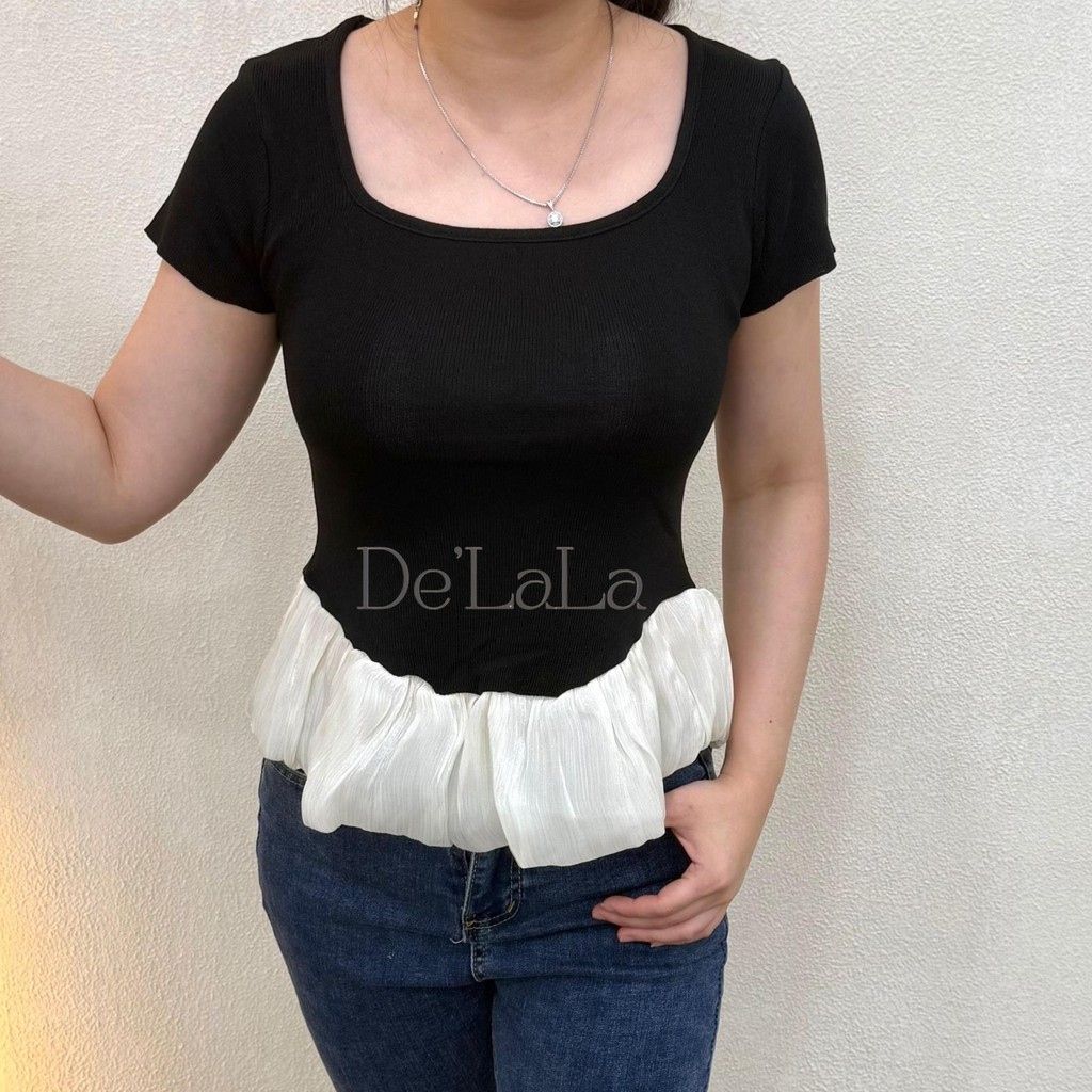 De'LaLa - NIRINA TOP / Crop Top Korean Style / Atasan Wanita Crop Lengan Pendek / Baju Ootd Wanita #