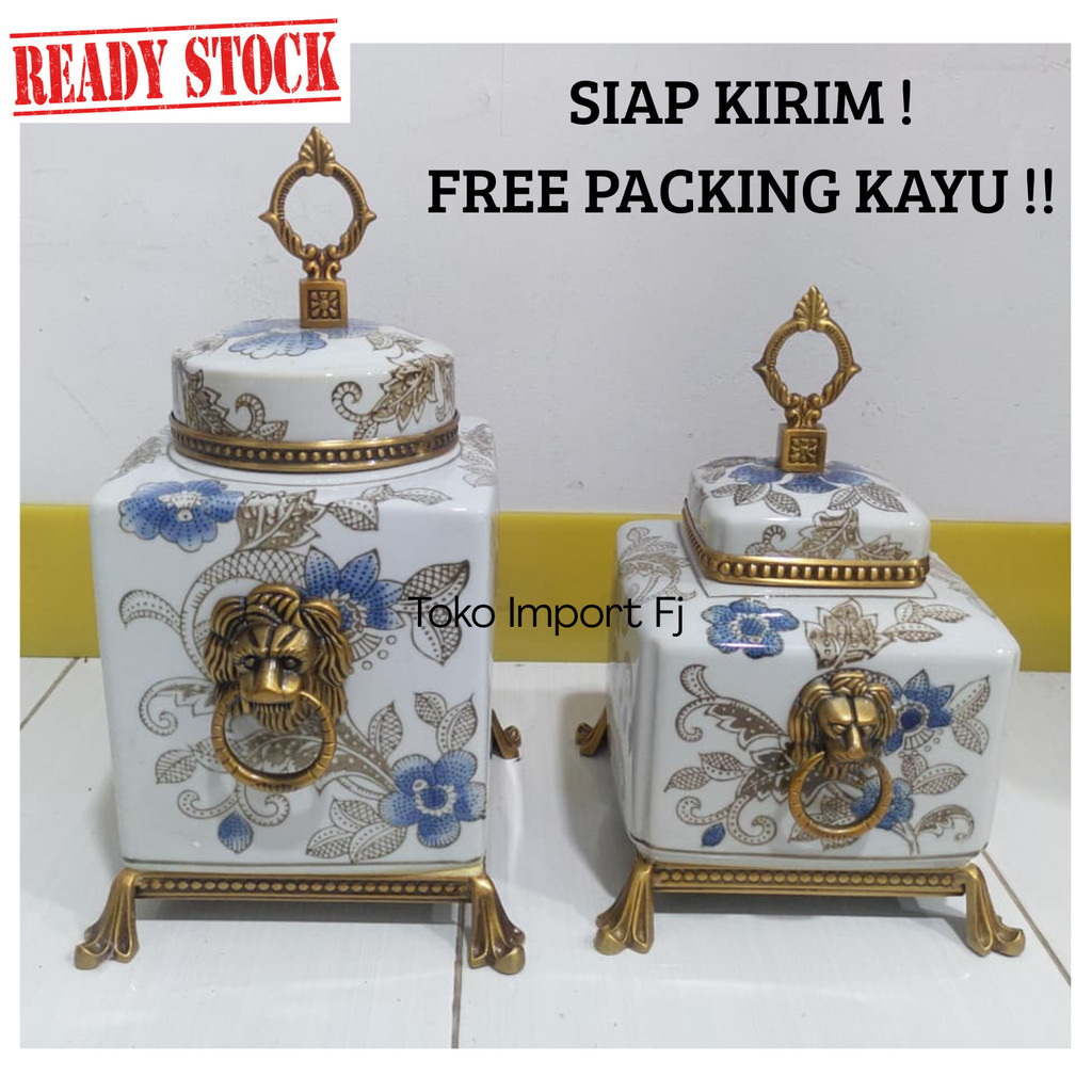 VAS KERAMIK VAS PORSELEN GUCI PORSELEN KEPALA SINGA PAJANGAN DEKORASI GUCI KERAMIK ESTETIK 2186 2187