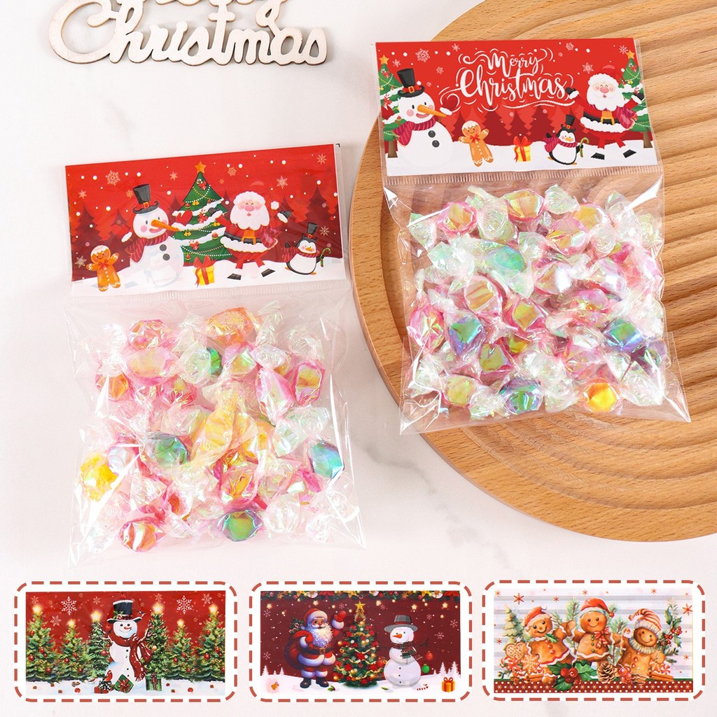 

30/50pcs Candy Cookie Bags Self-Adhesive Snack Cellophane Bags Xmas Party Decoration Navidad Gift New Year 2026