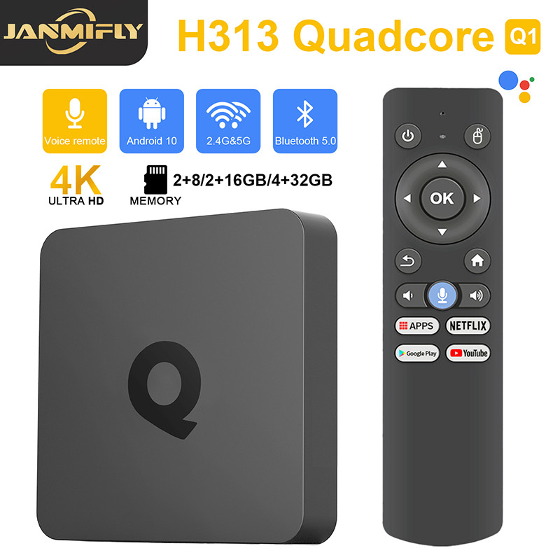 Q1 Android 10 Smart Home Theater TV Box Allwinner H313 Google Assistant Netflix Streaming Bluetooth 