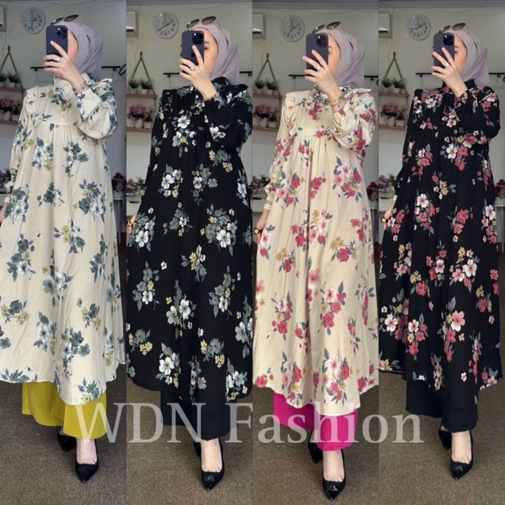 SETELAN MIDI KATUN DELVINA MIX PANTS / ONESET SETELAN TUNIK RAYON PREMIUM MOTIF BUNGA / ONESET LONG 