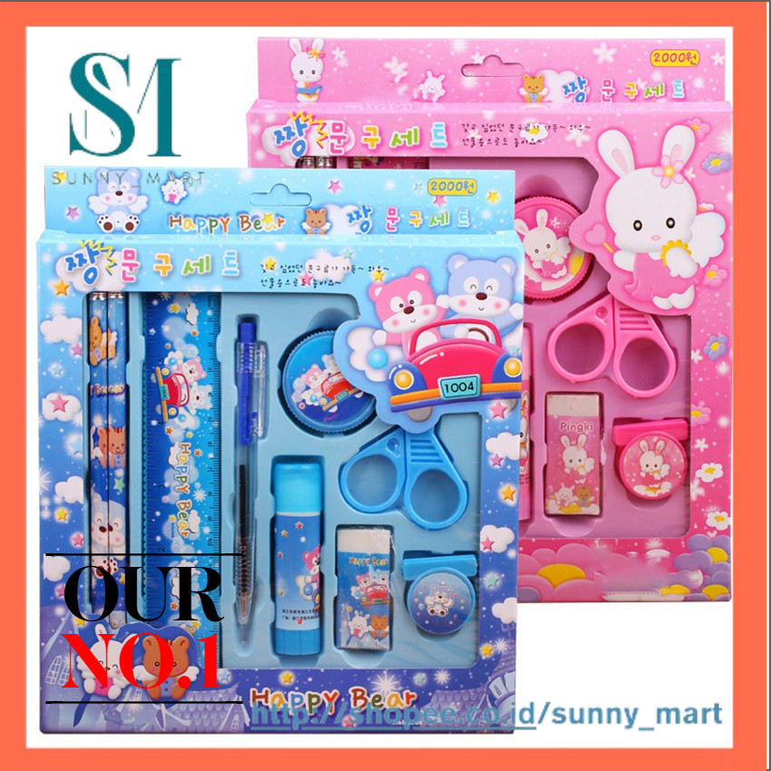 

9pcs/set 5pcs/set Stationery Kit Students Drawing Pencil Ruler Eraser Sharpener Ballpoint Pen Scissors Stationery Set Tools Gift