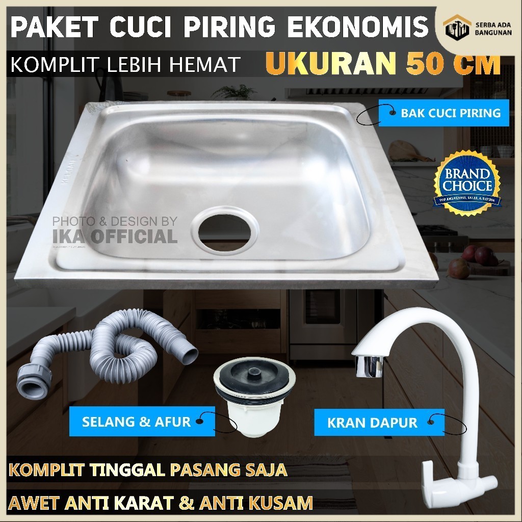 SAB PAKET TERMURAH Bak cuci piring Kitchen sink stainless steel 50x40cm Bonus Kran Angsa Cuci Piring