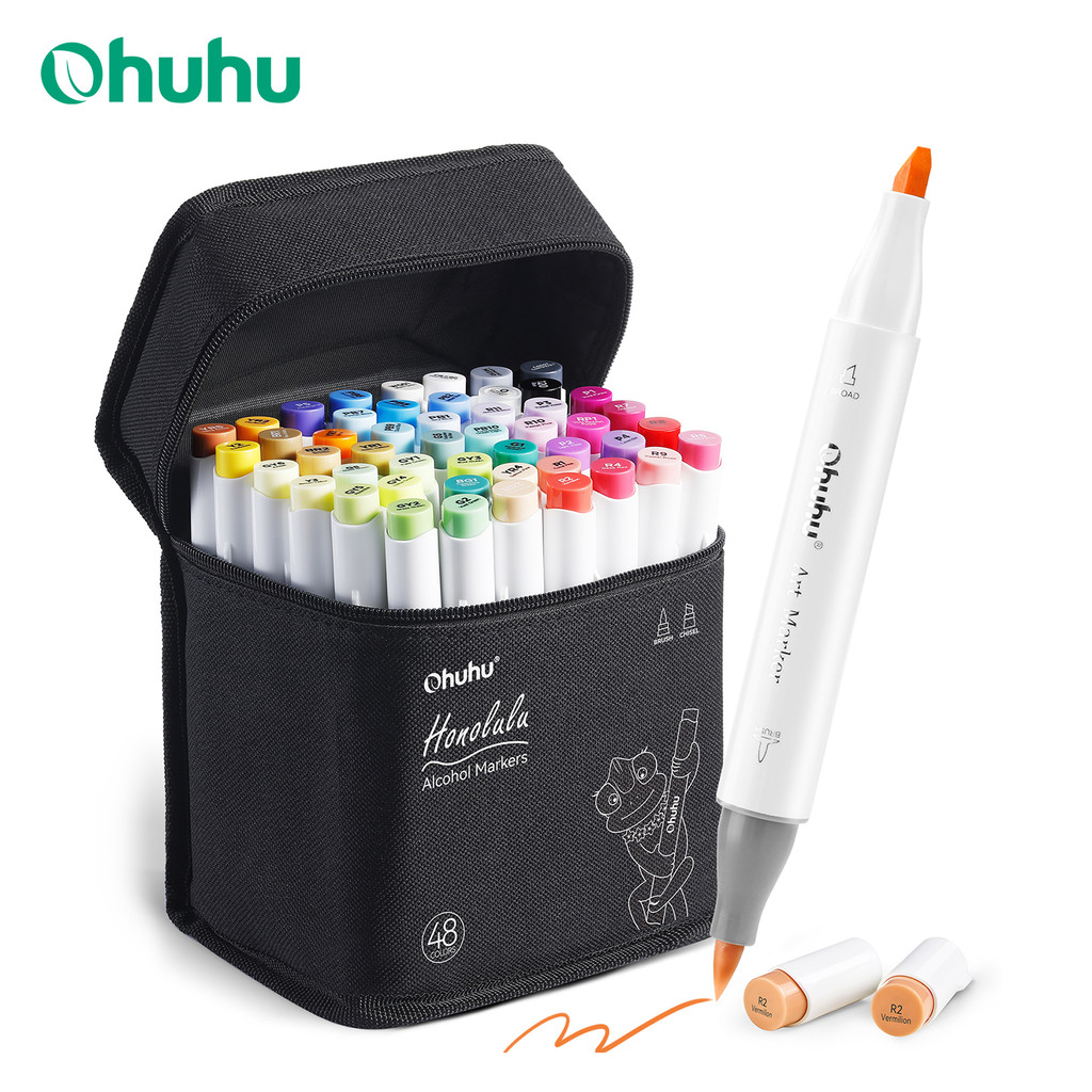 

Ohuhu Honolulu 48 Colors Marker Pen Set Alcohol Art Markers Refillable Dual Tips Sketching Drawing Manga School Art Supplies