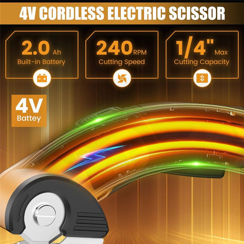 

ABVA-Cordless Electric Scissors 4V Rechargeable Cardboard Cutter With Safety Lock And Spare Blades For Cutting