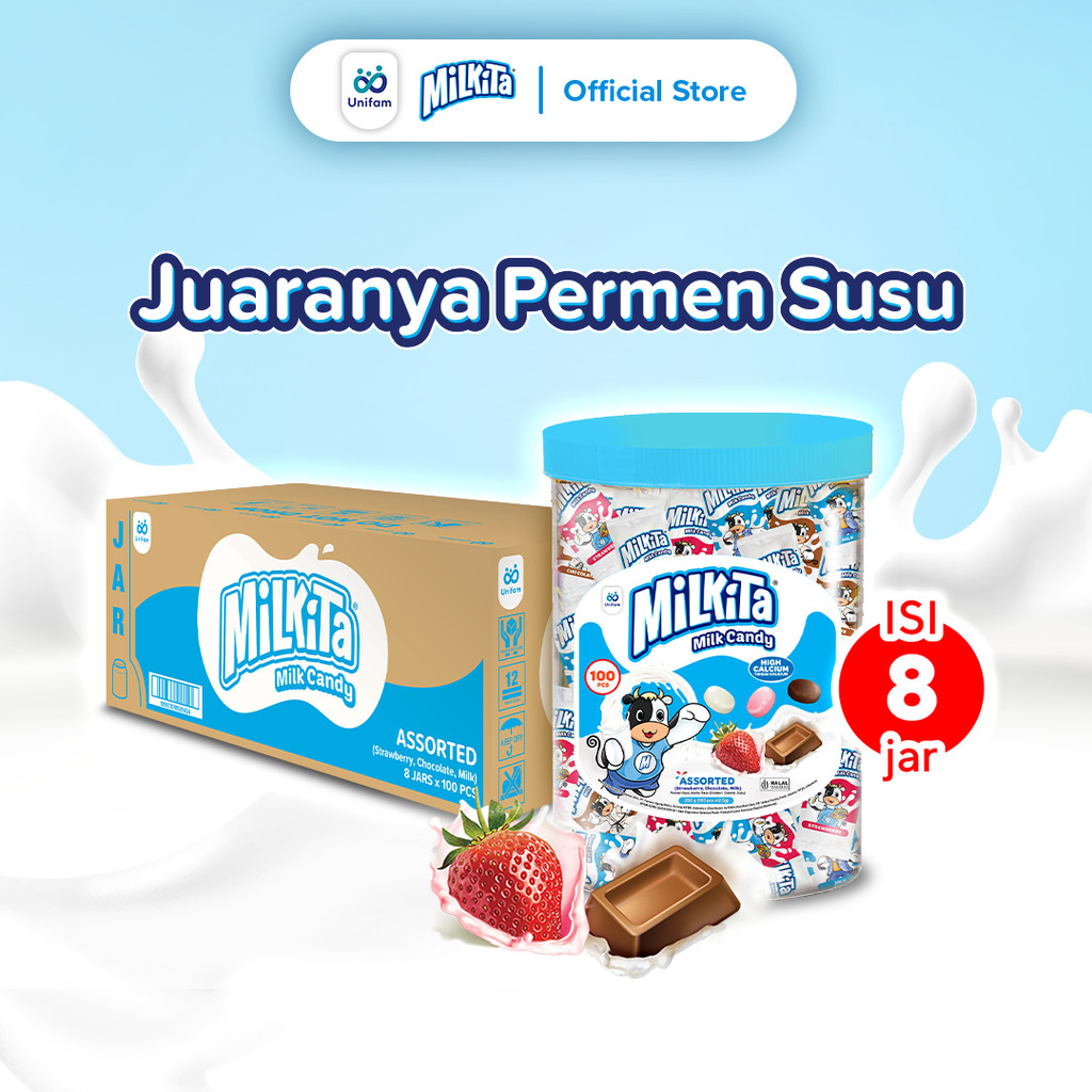 

[Karton] Milkita Permen Susu Toples - Milk Candy Jar (Isi 8 x 100 Pcs)