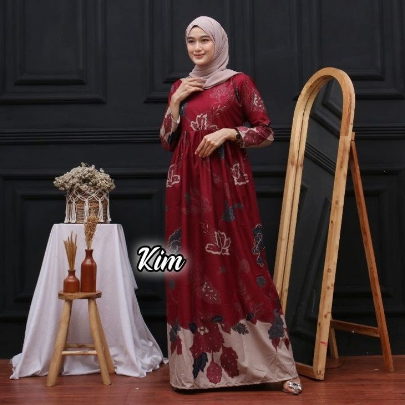 Gamis Batik Jumbo – Lengan Panjang Bahan Adem Motif Kencana Ungu Premium