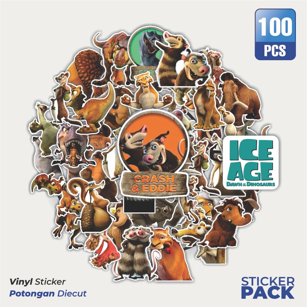 

Super Hemat! 100 PCS Stiker Kartun Ice Age : Dawn of the Dinosaurs Waterproof Aesthetic- Untuk Laptop, Motor, dan Helm - Paper Stationery Pack