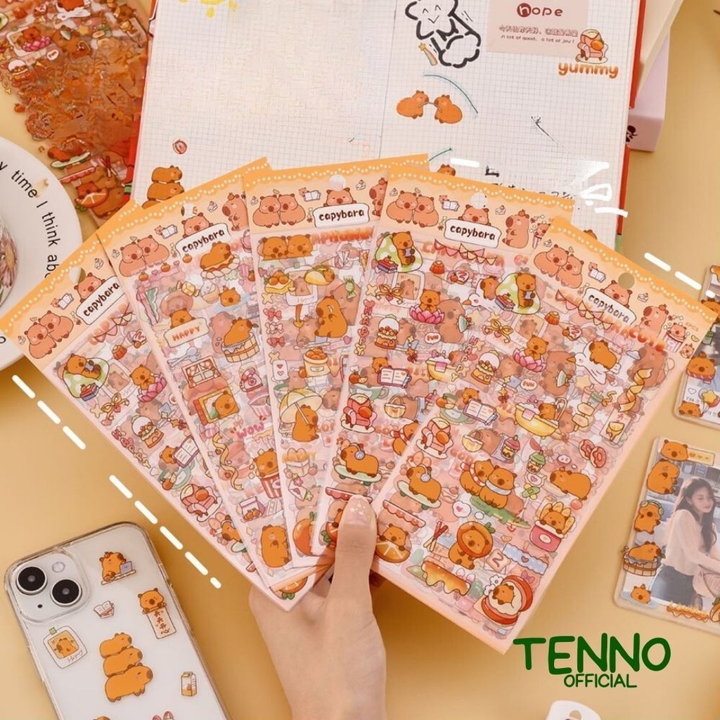 

TENNO Stiker Lucu Motif Kapibara Isi 6 Lembar Cutting Sticker Capybara Cute Scrapbook Tempelan Hiasan Aesthetic Estetik