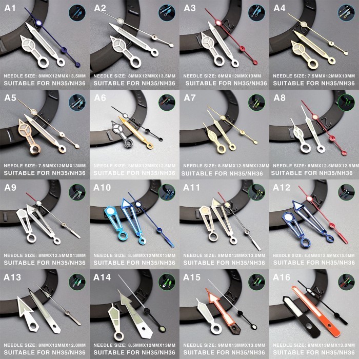 Seiko Mod Hands A1 - A16 Lumed For NH35/NH36/4R