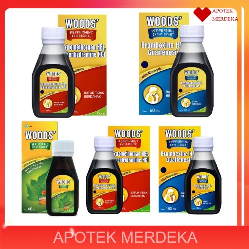 Woods Merah obat batuk kering Tidak Berdahak / Woods Biru Obat Batuk Berdahak / 60 dan 100 ml / wood